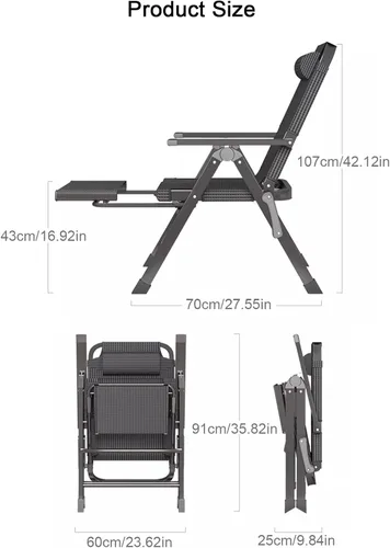 Miniatura 3 de Silla reclinable plegable, tumbona para exteriores, silla reclinable de gran tamaño, fácil de montar y ligera, con una capacidad de peso de 330