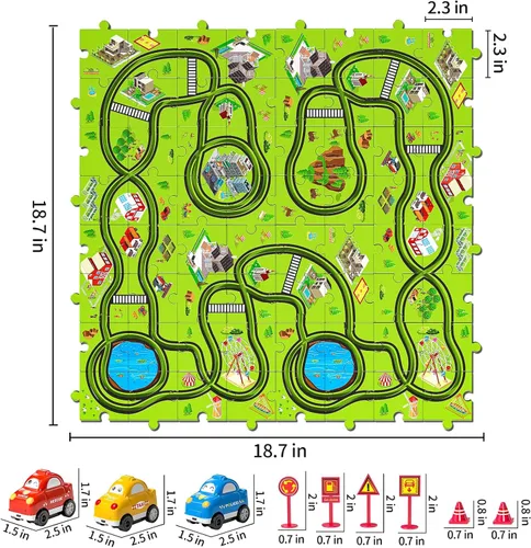 Miniatura 6 de JUKUDAHU Juego de 64 Piezas de Pista de Carreras de Rompecabezas con Coches de Juguete para Niños de 3 4 5 6 Años - Pistas de Rompecabezas