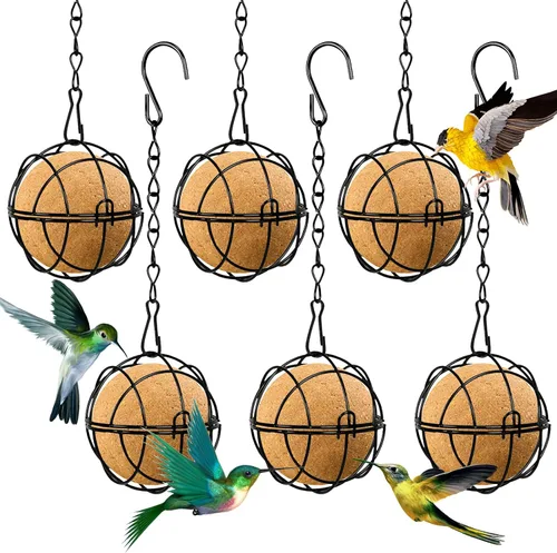 Longzhuo 6 comederos metálicos para colibríes para colgar en exteriores, bola redonda de sebo a prueba de ardillas, regalos de observación de aves
