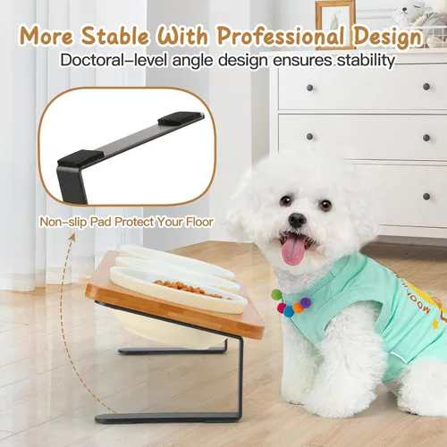 Miniatura 7 de 3 cuencos elevados para gatos inclinados antivómitos de cerámica elevados para alimentos y agua, platos para gatos de interior con soporte