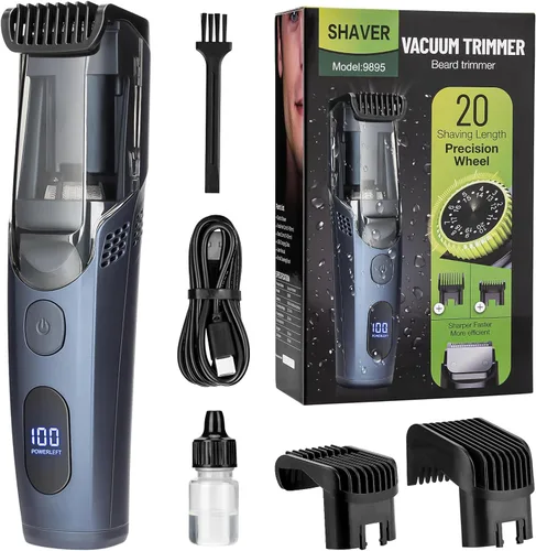 Recortadora de barba con aspiración para hombres con 20 longitudes y estilos ajustables, recortadora con aspiración integrada para bigote, patillas,