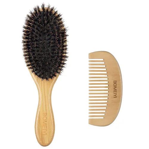 Juego de cepillos de pelo de cerdas de jabalí 100% (mediano). Cerdas naturales suaves para cabello fino y fino. Restaura el brillo y la textura.