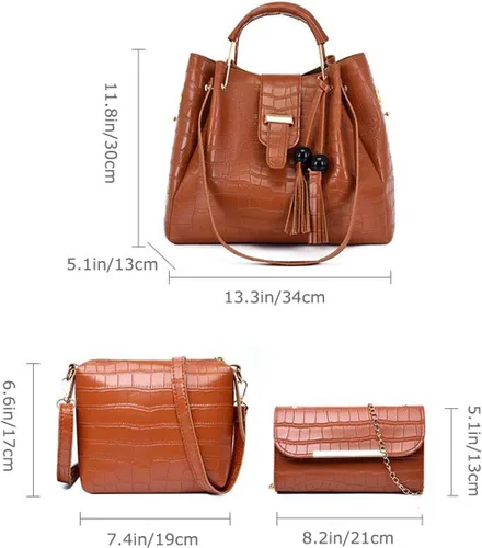 Miniatura 5 de Bolso de piel sintética para mujer, 3 unidades, con borlas