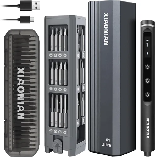 Miniatura 11 de Juego de destornilladores eléctricos de precisión de 3.7V, 50 en 1 pequeño destornillador magnético de potencia con almacenamiento, mini Gris
