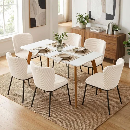 Miniatura 17 de SIMTONAL Juego de 2 sillas de comedor tapizadas, sillas de cocina de pana sin brazos con asiento de espuma viscoelástica, patas de metal negro