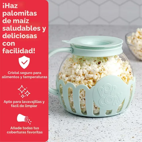 Miniatura 2 de Ecolution - Palomitero MicroPop patentado para microondas, con vidrio seguro para temperatura, tapa 3 en 1 mide granos y derrite mantequilla, hecho