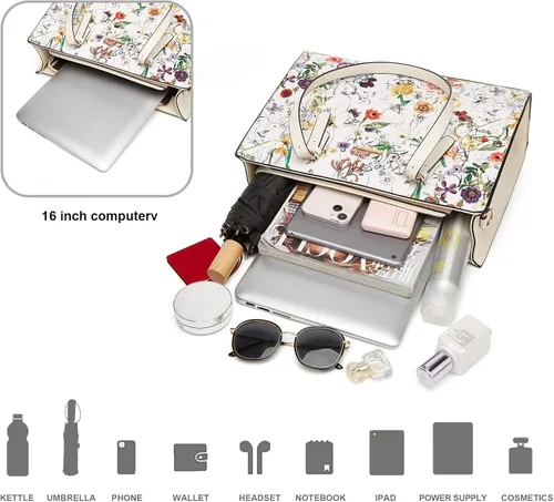 Miniatura 71 de Juego de 4 bolsas modernos para mujer de cuero sintético: bolso tote, bolso de hombro, bolso de mano y cartera.
