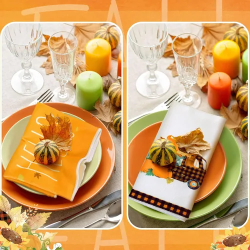 Miniatura 2 de Bencailor Juego de 4 toallas de cocina de Acción de Gracias, diseño de gnomo, calabazas, gnomo, absorbente de otoño, para hornear, cocinar