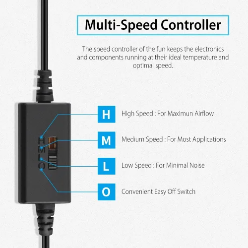 Miniatura 7 de Paquete de 2 rodamientos de doble bola de ventilador USB silencioso de 4.724 in, ventilador USB de 5 V, con controlador de velocidad de 3 grados