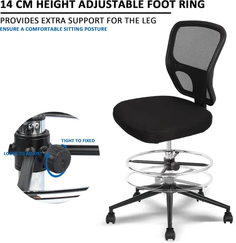 Miniatura 5 de Silla de dibujo sin brazos, silla de oficina alta, altura ajustable, respaldo alto, silla de escritorio ergonómica, taburete de dibujo, taburetes