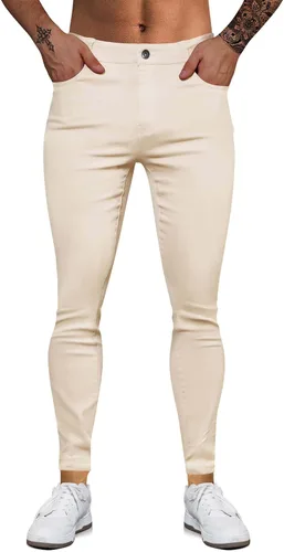 Miniatura 2 de WULFUL Pantalones de mezclilla ajustados para hombre, pantalones elásticos de pierna cónica, cintura expandible