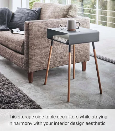 Miniatura 4 de YAMAZAKI Home Mesa auxiliar lisa con estante de almacenamiento abierto, acento rectangular que ahorra espacio, sala de estar, dormitorio, sofá, mesa