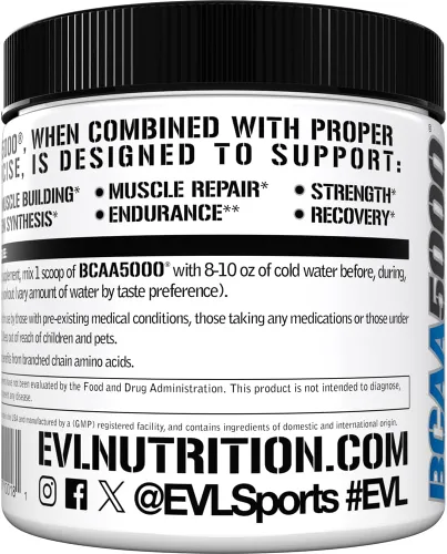 Miniatura 5 de Evlution BCAAs - Polvo de aminoácidos BCAA - Suplemento en polvo BCAA para recuperación después del entrenamiento, bebida de recuperación y energía