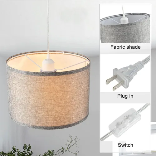 Miniatura 3 de Paquete de 2 lámparas colgantes enchufables, luz colgante con cable transparente de 15 pies, interruptor de encendido/apagado, pantalla de lámpara