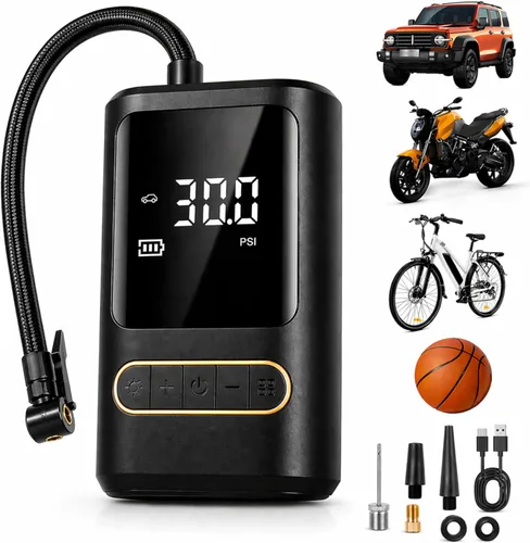 Compresor de aire portátil para bicicleta: mini bomba eléctrica para neumáticos con apagado automático, compatible con múltiples válvulas, inflador