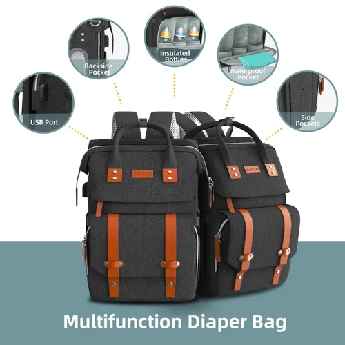 Miniatura 3 de ISMGN Mochila para pañales con cambiador, bolsa de pañales grande, bolsa de bebé, bolsa de pañales negra, negra