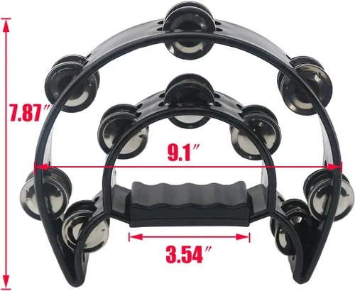 Miniatura 4 de Ogrmar Tambor de percusión de mano con pandereta de doble fila con mango ergonómico para regalo, KTV, fiesta, juguete para niños (negro)