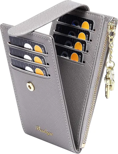 Miniatura 21 de Badiya Tarjetero para mujeres con RFID, carteras delgadas, plegables, tarjetero multifuncional, monedero