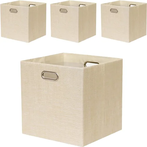 Miniatura 9 de Contenedores de almacenamiento de 13 x 13 x 13 pulgadas, caja plegable de lino con asas, cesta de organización plegable, juego de 4 cestas de gran