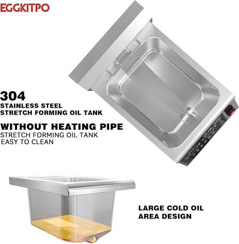 Miniatura 5 de EGGKITPO Freidora de inducción comercial de 12.6 cuartos de galón con temporizador, freidora eléctrica de drenaje con cesta, freidora de mesa grande