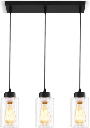 Miniatura 13 de Lámpara Colgante Fijo, Paquete de 3 Lámparas de Techo con Pantalla de Vidrio Transparente, Ajustable, para Cocina y Comedor, Negro, 30 x 15 x 22 cm