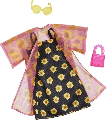 Miniatura 2 de Barbie Fashions - Juego de ropa de 2 unidades, 2 trajes de muñeca, incluye camisa, pantalones cortos y kimono, vestido de girasol sin mangas y 2