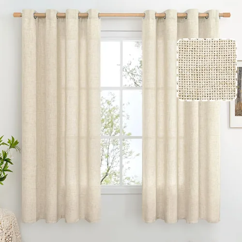 Miniatura 84 de BGment Cortinas de Lino Beige de 63 Pulgadas de Largo 2 Paneles - Tratamientos para Ventanas con Textura de Arpillera Filtrantes de Luz Cortinas