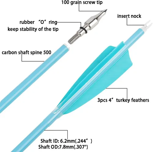Miniatura 2 de Flechas de carbono de 31 pulgadas, flechas de caza de tiro con arco de color fluorescencia, 500 600 espina dorsal con plumas, flechas de práctica