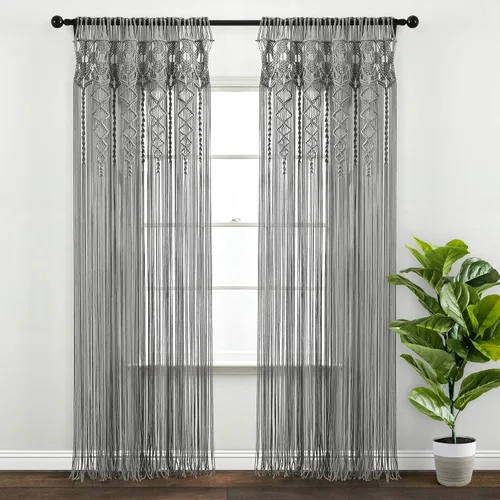 Miniatura 16 de Lush Decor Panel de Cortina de Ventana de Algodón Texturizado Boho Macramé, 40" An x 84" L, Blanco - Divisor de Habitación o Decoración de Boda