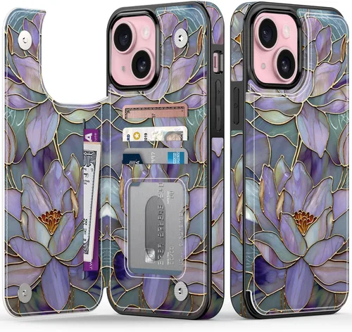 Miniatura 29 de FUNMIKO Funda tipo cartera para iPhone 13 con tarjetero, bloqueo RFID, protección de grado militar y obras de arte impresas con rayos UV, cierre