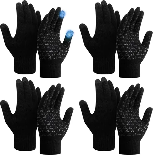 SATINIOR Guantes de invierno para hombre, 4 pares de guantes cálidos con forro polar para pantalla táctil, guantes térmicos para clima frío para