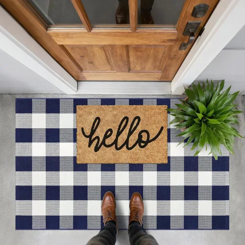 Miniatura 22 de Alfombra Buffalo Plaid Pequeña a Cuadros 2x3 Pies (61x91 cm) Naranja y Negro, Tapete para Puerta Delantera, Navidad Halloween Acción de Gracias