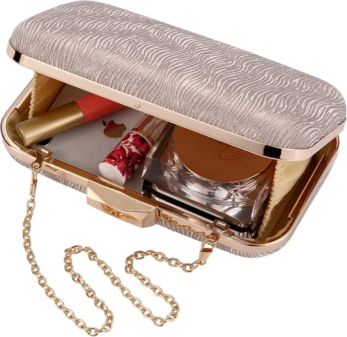 Miniatura 5 de Savatano Bolso de mano dorado, bolsos de mano dorados para mujer, para noche, boda, cóctel, fiesta, bolsa de noche, bolso cruzado de hombro..