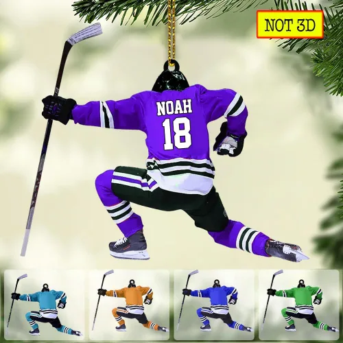 Miniatura 4 de NAZENTI Adorno personalizado de jugador de hockey, adorno navideño de hockey personalizado, adorno de auto de hockey personalizado plano, adorno