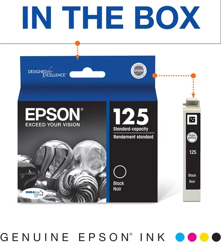 Miniatura 2 de Epson 125 DURABrite Ultra Ink cartucho negro de capacidad estándar (T125120-S) funciona con Stylus NX-125, 127, 130, 230, 420, 530, 625, Workforce