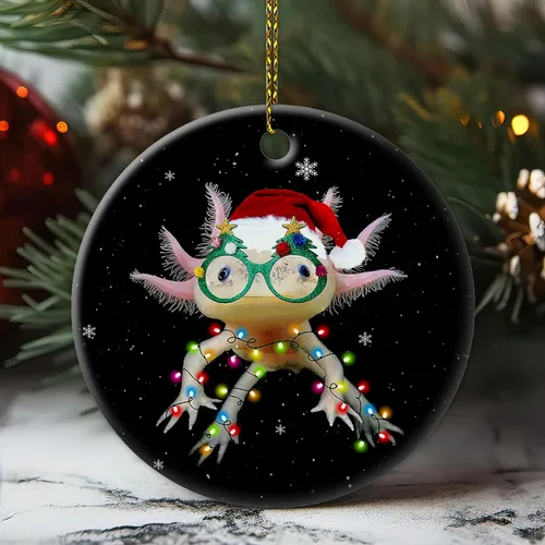 Miniatura 2 de Hyturtle Adorno de Navidad para los amantes de los ajolotes – Ajolote con sombrero, adorno de cerámica de Navidad – Lindo regalo para amantes