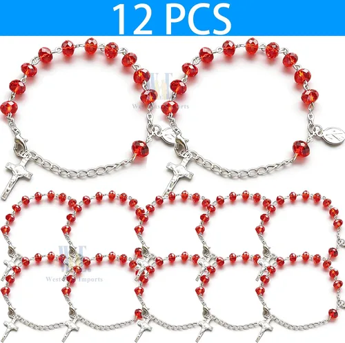 Miniatura 2 de WE Confirmación Rosario Pulsera Favor (12PCS) Recuerdos de confirmacion brasalete Pulsera roja para invitados, Acrílico, No es una piedra preciosa