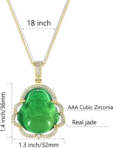 Miniatura 2 de Collar con dije de Buda de jade verde, collar deslumbrante con piedras de circonia cúbica y Buda que se ríe