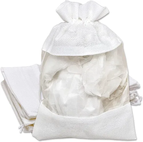 Miniatura 33 de Paquete de 12 bolsas de regalo medianas de lino, arpillera y organza con cordones (5 x 7 pulgadas, blanco) - Bolsa de malla para recuerdos