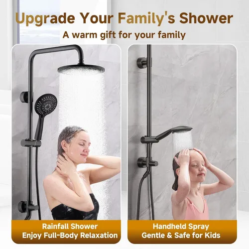Miniatura 5 de BRIGHT SHOWERS Sistema de ducha, cabezal de ducha tipo lluvia de 9 pulgadas con ducha de mano de 5 funciones, combo de ducha doble con soporte
