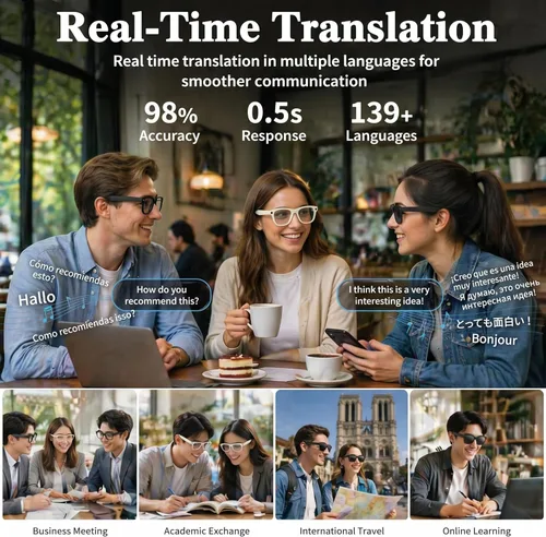 Miniatura 4 de Lentes inteligentes AI con gafas de cámara 4K de 8 MP, gafas de grabación de video 2026 1200P para mujeres y hombres, traducción en tiempo real
