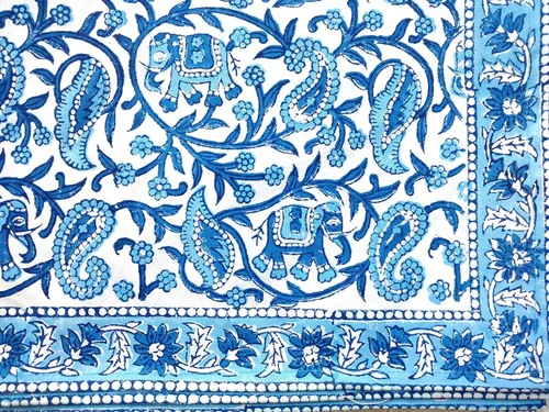 Miniatura 5 de Rastogi Handicrafts Juego de 6 manteles individuales 100 % algodón estilo indio para mesa de comedor y servilletas (azul 1)