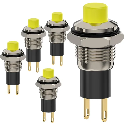 Miniatura 7 de Interruptor de botón, Interruptores mini autobloqueables de cierre 10mm redondos DC24V 0.5A Negro con tapa 5 piezas con cable de 20cm