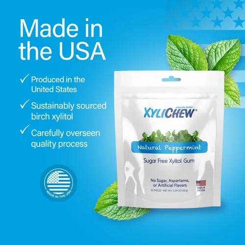 Miniatura 5 de Xylichew Goma de mascar 100% xilitol sin OMG, sin aspartamo, sin gluten y sin azúcar, cuidado bucal natural, alivia el mal aliento y la boca seca