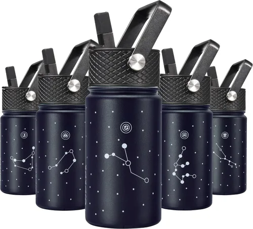 Miniatura 65 de BJPKPK Botella de agua aislada con tapa con pajilla, bonitas botellas de agua de 15 onzas, termo de metal de acero inoxidable, vasos reutilizables