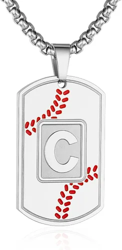 Miniatura 66 de A-Z Collar con etiqueta de perro para hombre, dije de béisbol, cadena de acero inoxidable de 22 + 2 pulgadas, regalo de joyería personalizado