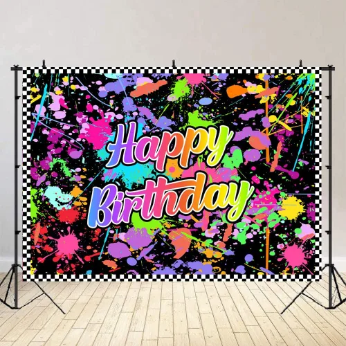 Miniatura 2 de Lofaris Neno - Telones de fondo de fotografía para fiesta de cumpleaños que brillan en la oscuridad, colorido graffiti, salpicaduras, fondo