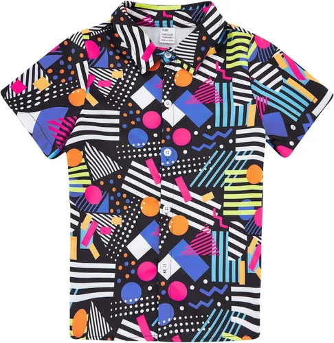 Enlifety 2-10T Camisa hawaiana para niños y niñas, de manga corta, con botones, blusa casual de verano hawaiano