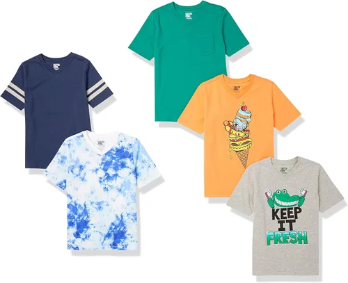 Tienda Essentials Camiseta de manga corta con cuello en V para niños y niños pequeños (cebra previamente manchada), multipaquetes