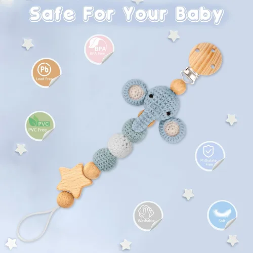 Miniatura 6 de Clip para chupete, lindo clip para chupete de animales para niños y niñas, la mayoría de los chupetes, mordedores de bebé, baby shower y artículos